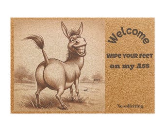 Funny Donkey Doormat, Welcome Mat, Wipe Your Feet on My Ass, Humor Housewarming Gift, Cute Entryway Decor