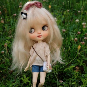 preppy blythe doll outfit handmade knit top jean shorts crossbody bag 1 6 scale clothes cute school look for fashion dolls