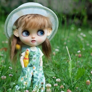 Blythe Doll Outfit, Handmade Overalls with Cotton Top, 1/6 Scale Doll Clothes, Cute Cottagecore Style, Gift for Doll Lovers and Collectors