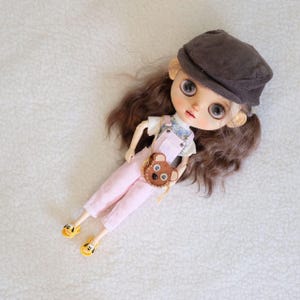 Blythe Doll Outfit Pink Overalls Floral Shirt Beret Bear Backpack Handmade 1 6 Scale Clothes Cute Doll Fashion Set for Pullip Obitsu