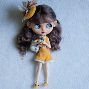 blythe doll clothes set, Retro Crop Top and Shorts, Mini Crossbody Bag, Handmade Cute Outfit for 1/6 BJD, Summer Doll Fashion