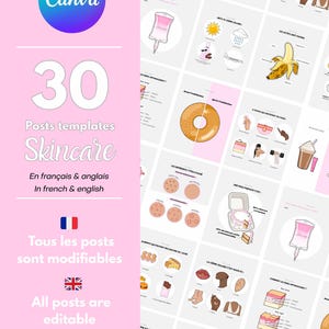 30 modelli di post Instagram per la cura della pelle - Modelli Canva modificabili (francese + inglese)