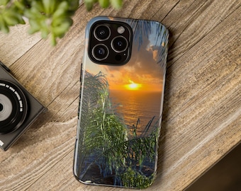 Tropical Beach Sunset phone case, beach phone case, iphone case, samsung galaxy phone case, google pixel phone case.