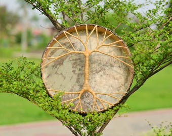 Handmade Horse Skin Shaman Drum | Tree of Life, Musical Gift