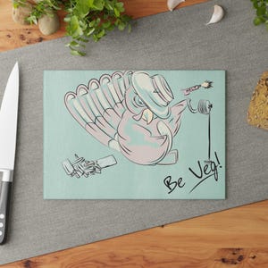 Vintage Glas-Schneidebrett - &#39;Be Veg!&#39; Vogel-Design, perfekt für Hausköche, Küchendekoration, Erntedankgeschenk, umweltfreundliches Kochen