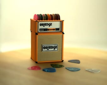 Mini suporte para palheta de amplificador de guitarra, meia pilha, laranja, presente para amantes de guitarra, decoração para amplificador de banda, armazenamento magnético para palheta, suporte para palheta de amplificador laranja