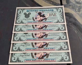 Vintage Disney Dollars, Unused in Original Envelope, Set of 5