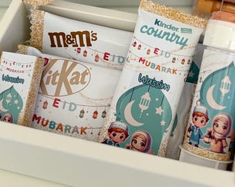 Coffret confiseries personnalisées Eid - Chocolats & bonbons personnalisés prénom fille ou garçon - Box gourmande pour l’Eid