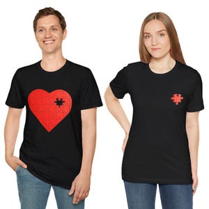 Puzzle Heart Couple TShirt  Matching Gift for Him and Her  Unisex Softstyle Tee  Cute Valentine&#39;s Day Shirt Missing Piece Design