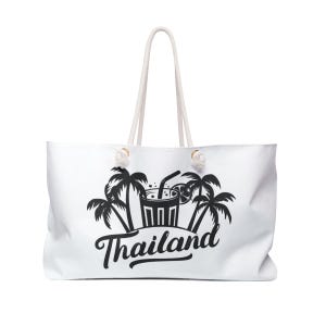 Thailand Vacation Tote Bag – Oversized Weekender Bag with Tropical Drink Design, Beach Travel Bag with Rope Handles