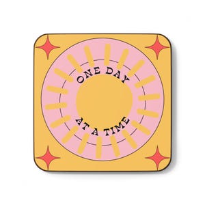 Positive Vibes Coaster | One Day at a Time | Inspirational Drink Coaster, Home Decor, Gift for Friends, Office Accessory, Fun Coaster