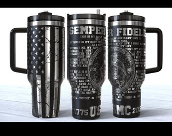 Military Laser Engraved 30 oz Black Stanley Tumbler, Military Tumbler, Stainless Steel