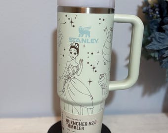 Princess Laser Engraved 30oz Stanley Tumbler, Light Green Tumbler, Frog