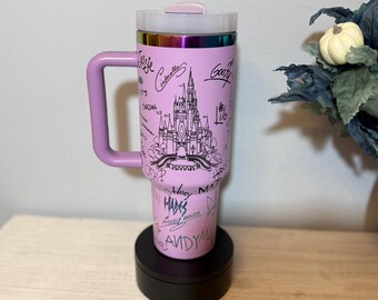 Signatures and Castle, Laser Engraved 40 oz Light Purple to Iridescent Tumbler, Stanley Dupe