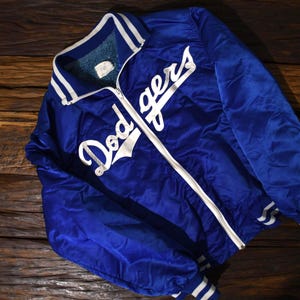 Chaqueta bomber de satén vintage de los Dodgers de Los Ángeles de los años 80