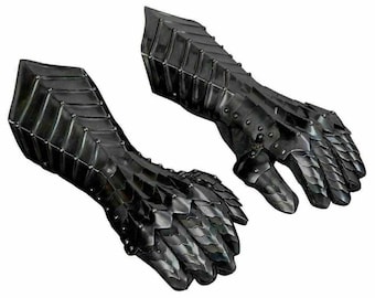 Black Steel0 Gauntlets, XL Medieval Knight Armor Gloves For haloween