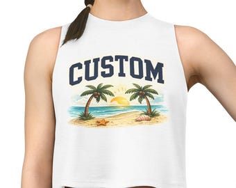 Custom Beach Sunset Crop Top, Tropical Vacation Lover Gift, Coastal Summer Aesthetic Cropped Graphic Tee