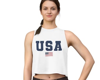 USA American Flag Crop Top Women Patriotic Shirt