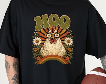 Lustiges Moo Huhn Grafik-T-Stück Männer Frauen Bauernhof-Tierweinlese-T-Shirt