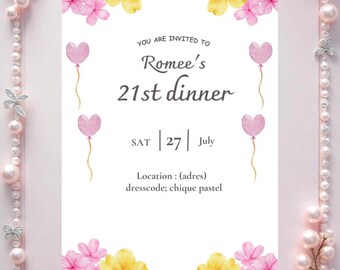 pastel birthday invitation card, digital pastel birthday invitation, cyte and stylish paty invitation