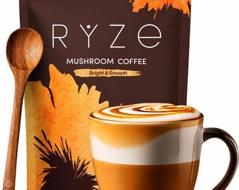 RYZE SUPERFOODS Mushroom Coffee | USDA Organic Instant Medium Roast Coffee Mushrooms | Energy Focus Digestion & Immunity Support