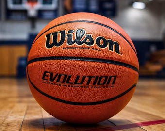 Balón de baloncesto Wilson Evolution Indoor Game – Tamaño oficial de 29,5 pulgadas, empuñadura de cuero compuesto.