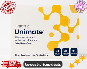 Unicity Unimate Lemon Drink Mix 30 Sachets | Energy & Metabolism Support Supplement | Lemon Yerba Mate Drink | Exp 08/2028