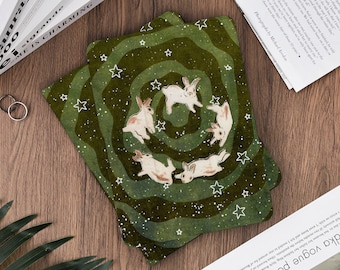 Custodia protettiva per iPad con coniglietti circondati da uno sfondo verde filettato per iPad Pro 2025 11", iPad 11th A16 2025, Air 11" 2025, Mini 7 A17 Pro