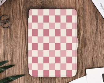 Pink Checkerboard Kindle protective case for kindle Paperwhite 11th, Kindle 11th 2022 2024, Paperwhite 12th 7", Kindle Colorsoft 2024, Kobo