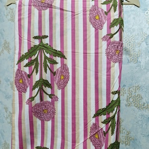 Pink Floral Stripe Cotton Fabric by the Yard – Vintage Botanical Print for Sewing, Quilting, Dressmaking  Home Décor