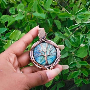 Labradorite Copper Wire Wrapped Pendant: Natural Blue Stone Jewelry