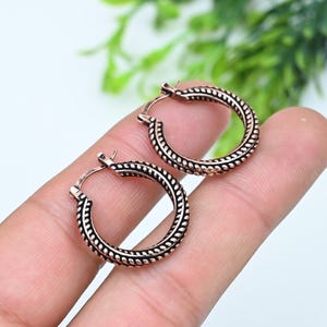 Artisan Copper Hoop Earrings, Rustic Textured Boho Jewelry