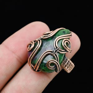 Ruby Zoisite Copper Ring: Handmade Bohemian Gemstone Jewelry