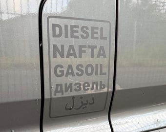 Diesel fuel cap sticker – multilingual – Vanlife and Camper – suitable for VW Grand California and Co. – various colors