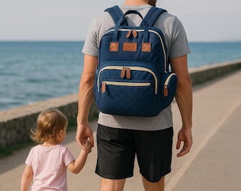 Marineblauwe luiertas: multifunctionele babytas, rugzak voor moeder, luiertas voor op reis, zwangerschapstas met grote capaciteit, stijlvolle opberger voor babybenodigdheden