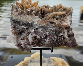 Large Dogtooth Calcite Crystal Cluster with Quartz Druzy & Sphalerite