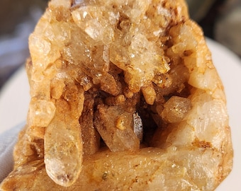 Hematite Quartz Geode Crystal on Metal Stand | Natural Quartz Cluster | Home Décor Display
