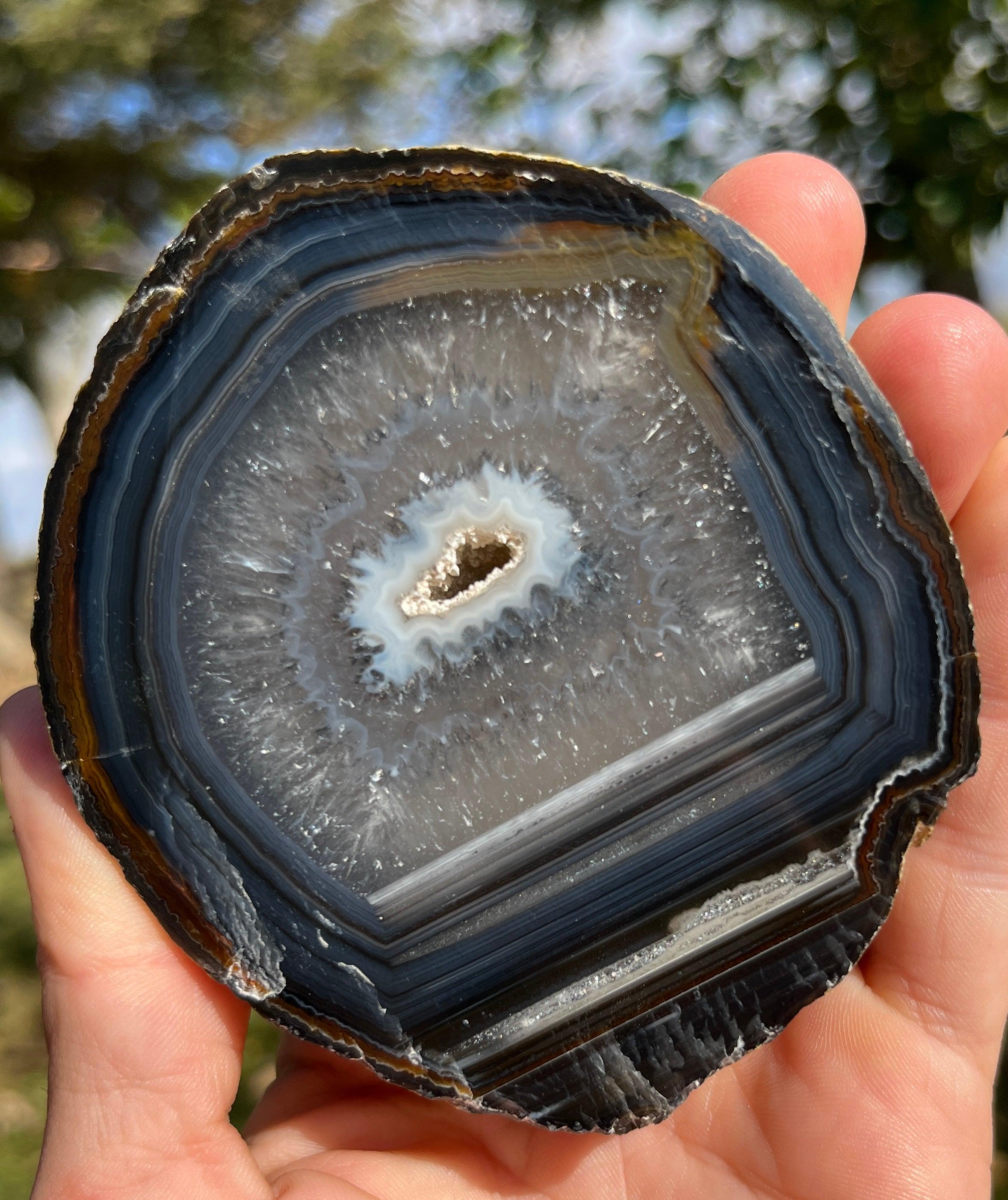 Banded Agate Slice Geode | Polished Natural Crystal Stone Decor ...