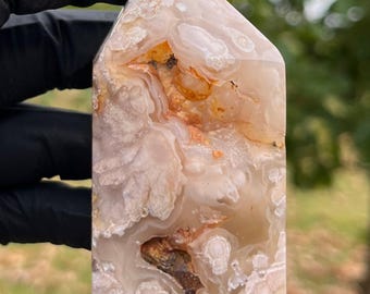 Flower Agate Tower | Large Polished Crystal Point | Healing Stone for Growth &