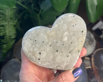 Green Amethyst (Prasiolite) Druzy Heart | Polished Crystal Carving for Home