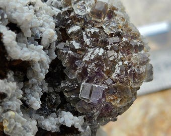 Fluorite with Quartz & Calcite on Sphalerite | Purple Fluorite Crystal Cluster