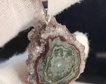Rare Amethyst Stalactite Pendant Necklace | Natural Crystal Slice with Druzy | One-of-a-Kind Healing Stone Jewelry