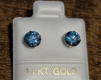 Stunning 1.20 Ctw Lab Grown Blue Diamond Stud Earrings – 14K Yellow Gold