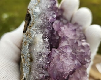Prachtige amethist druzy-cluster uit Brazilië – sprankelende paarse kwartskristalgeode • Natuurlijke genezende steen • Specimen voor verzamelaarsdisplay wit