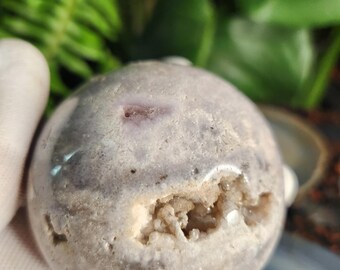 Pink Amethyst Druzy Sphere – Natural Geode Cavities, Soft Blush Crystal