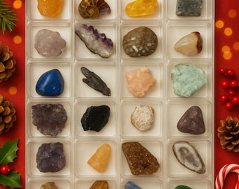 Kristallen adventskalender – 24 natuurlijke edelstenen en mineralen vakantiecadeauset