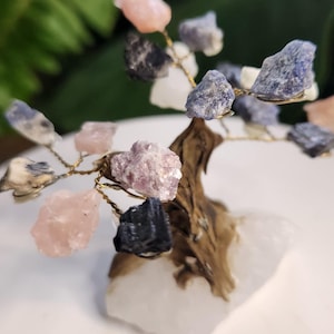 Mixed Gemstone Crystal Tree on Quartz Base | Rose Quartz | Crystal Home Decor