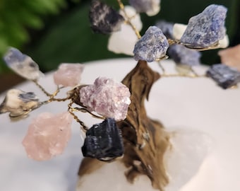 Mixed Gemstone Crystal Tree on Quartz Base | Rose Quartz