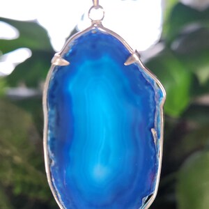 Collar de lámina de ágata azul / Colgante de losa de ágata / Collar de cristal