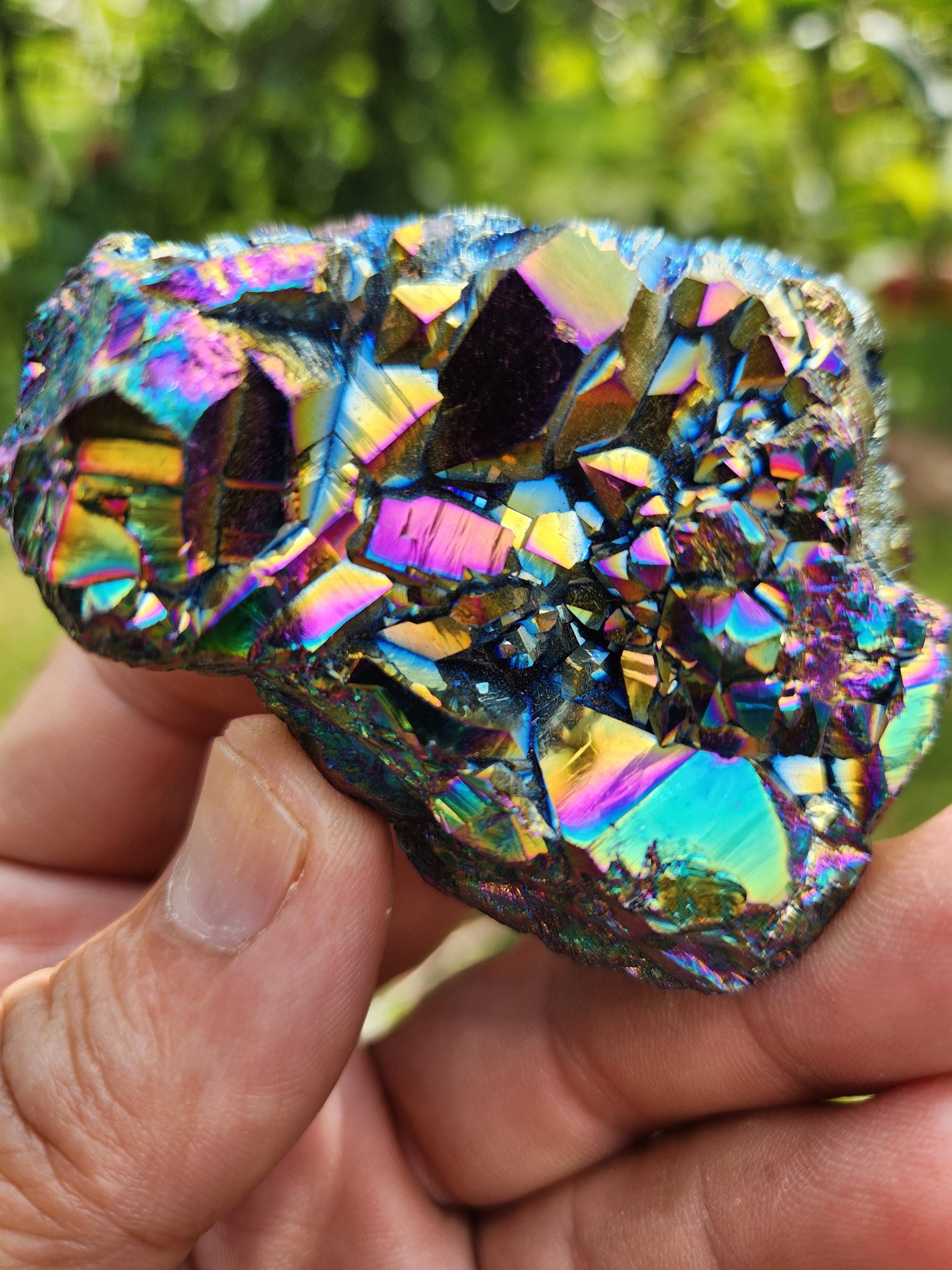 Aura Titanium Amethyst Crystal Cluster – Rainbow Coated Druzy